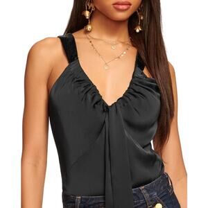 Ramy Brook Women’s Amy V Neck Beaded Strap Tank Black MSRP $365 | Size Small New